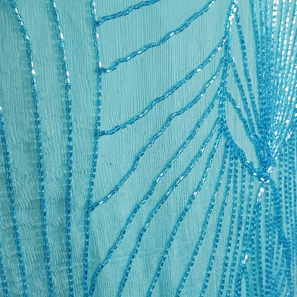 Star Group Turquoise Vintage Beaded Pure Silk Dress Size Medium - Picture 7 of 11